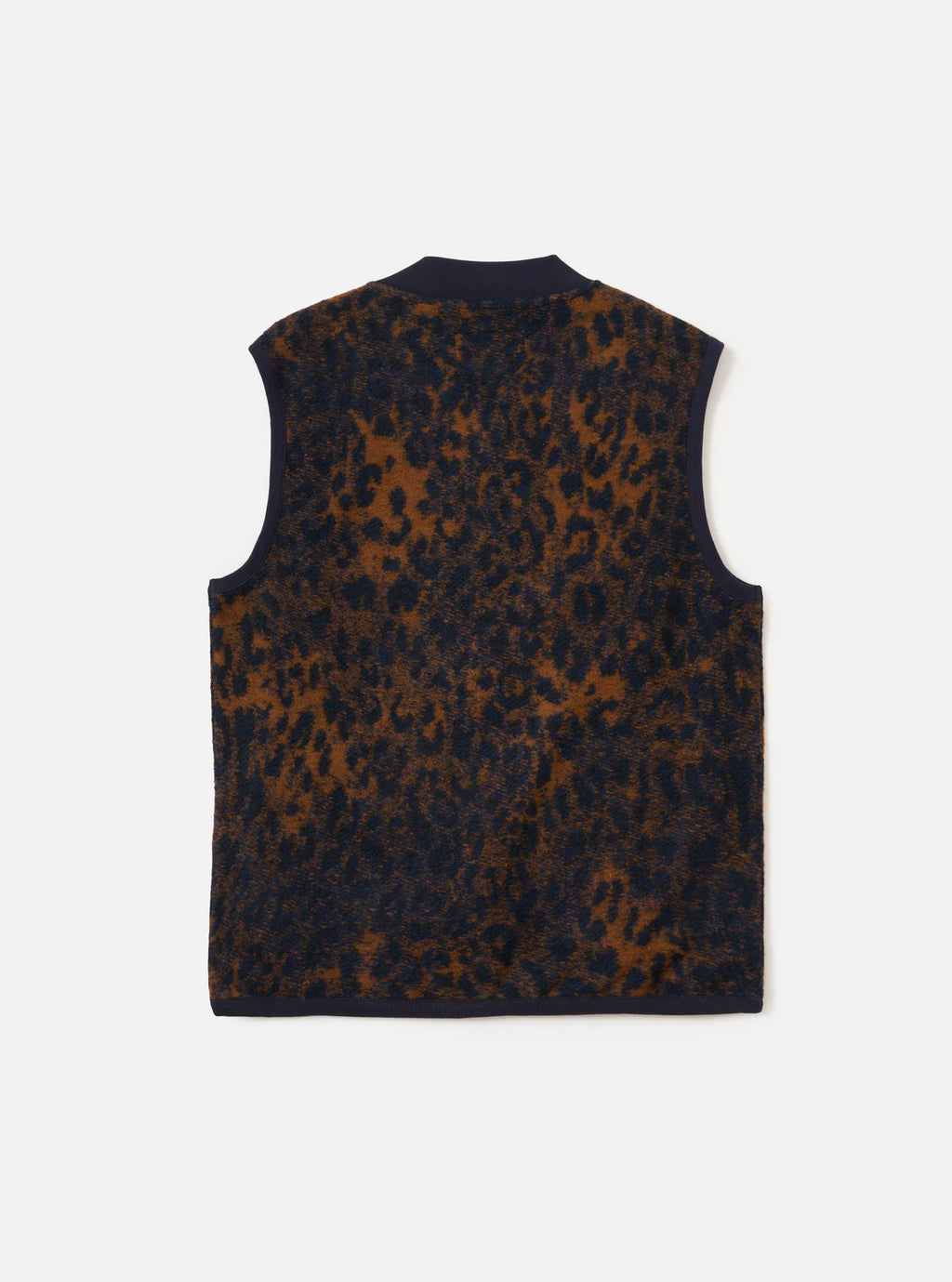 Universal Works Night Leopard Zip Waistcoat in Dark Navy & Brown