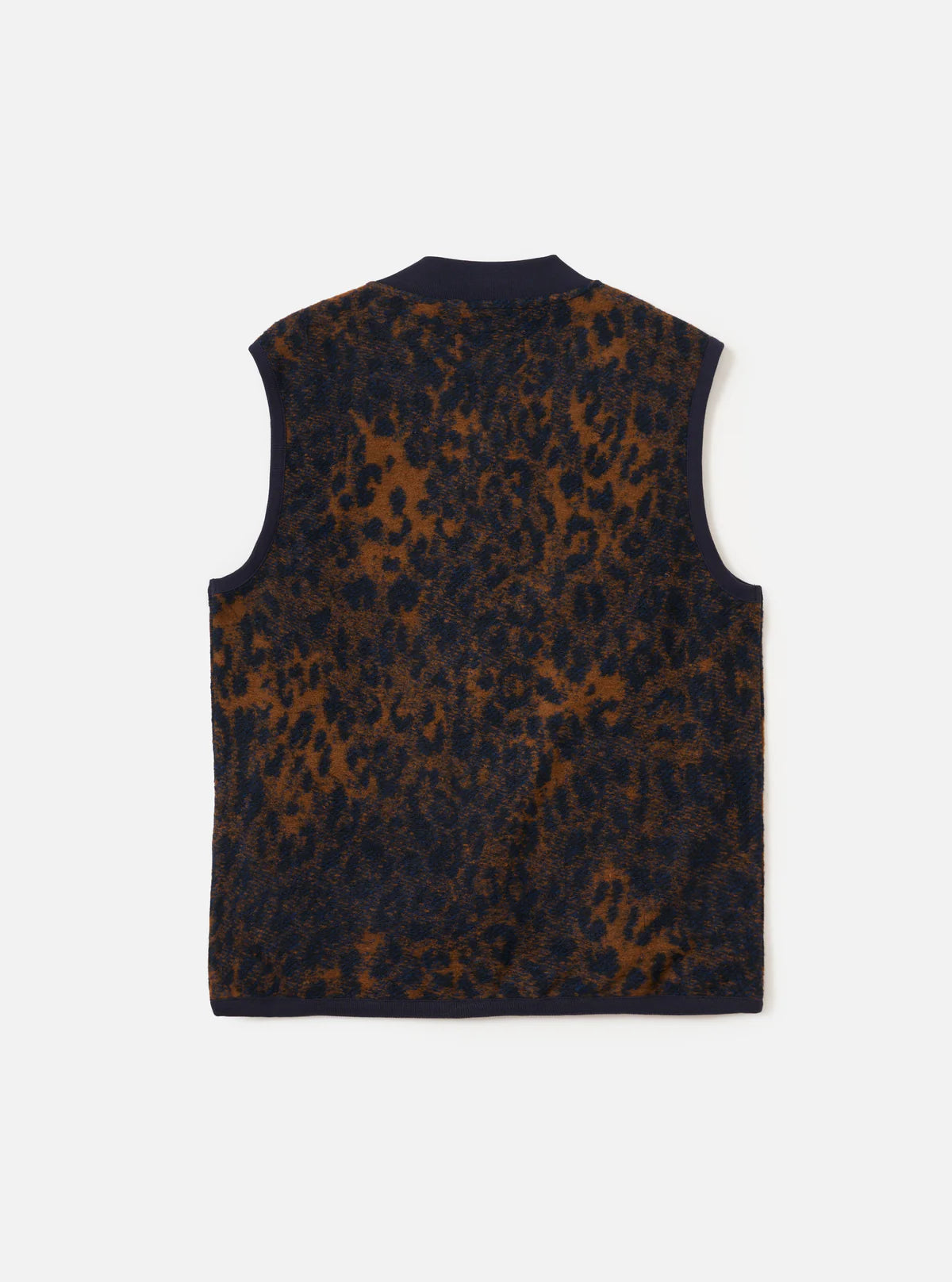 Universal Works Night Leopard Zip Waistcoat in Dark Navy & Brown