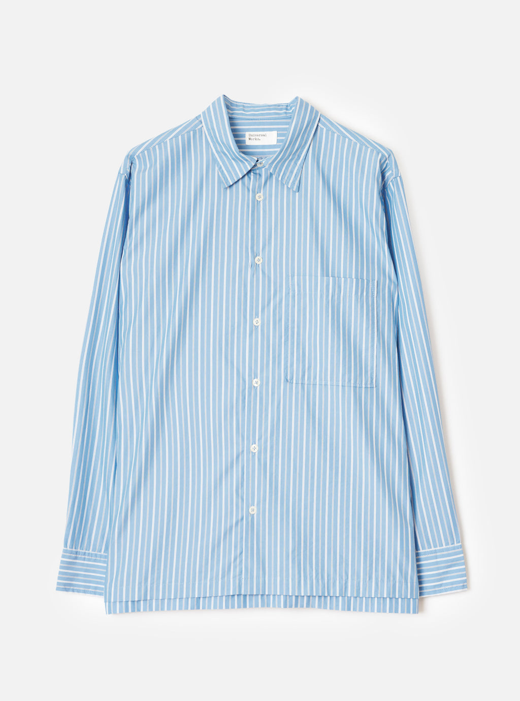 Universal Works Lucky Shirt in Blue Stripe Refab Compact Cotton