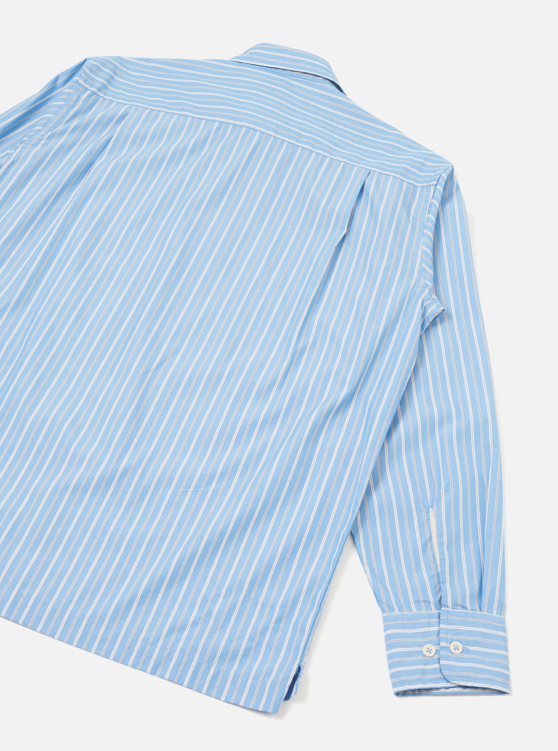 Universal Works Lucky Shirt in Blue Stripe Refab Compact Cotton