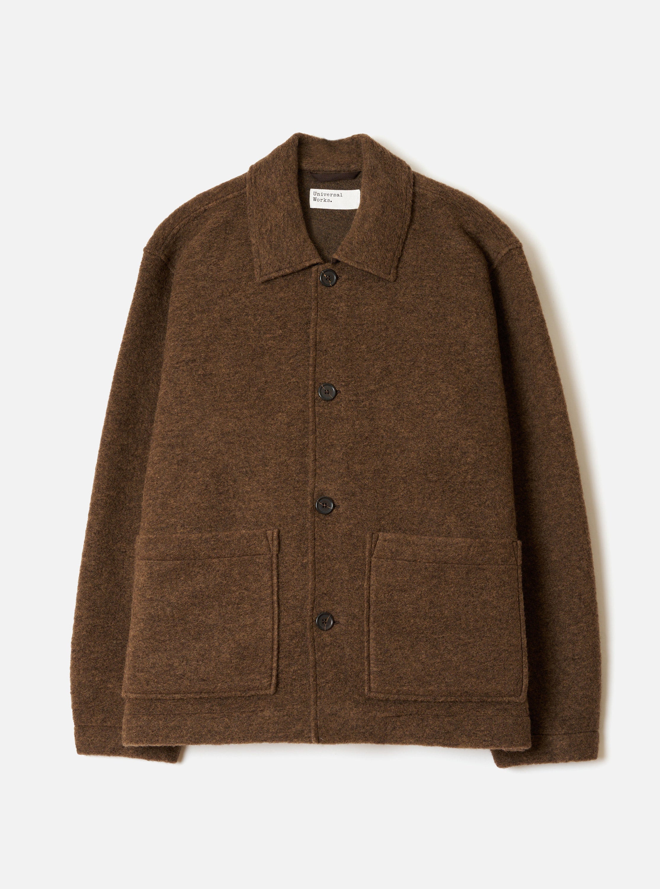 Universal Works Rams Jacket in Brown Marl Wool Fleece