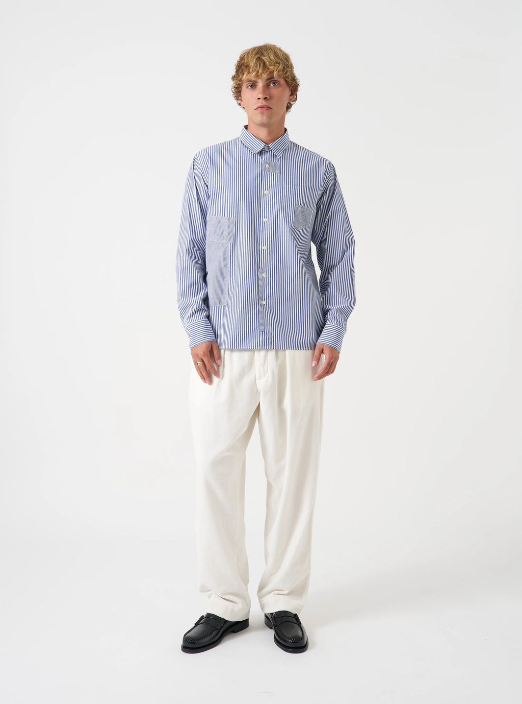 Universal Works Patched Shirt in Navy Queens Cotton