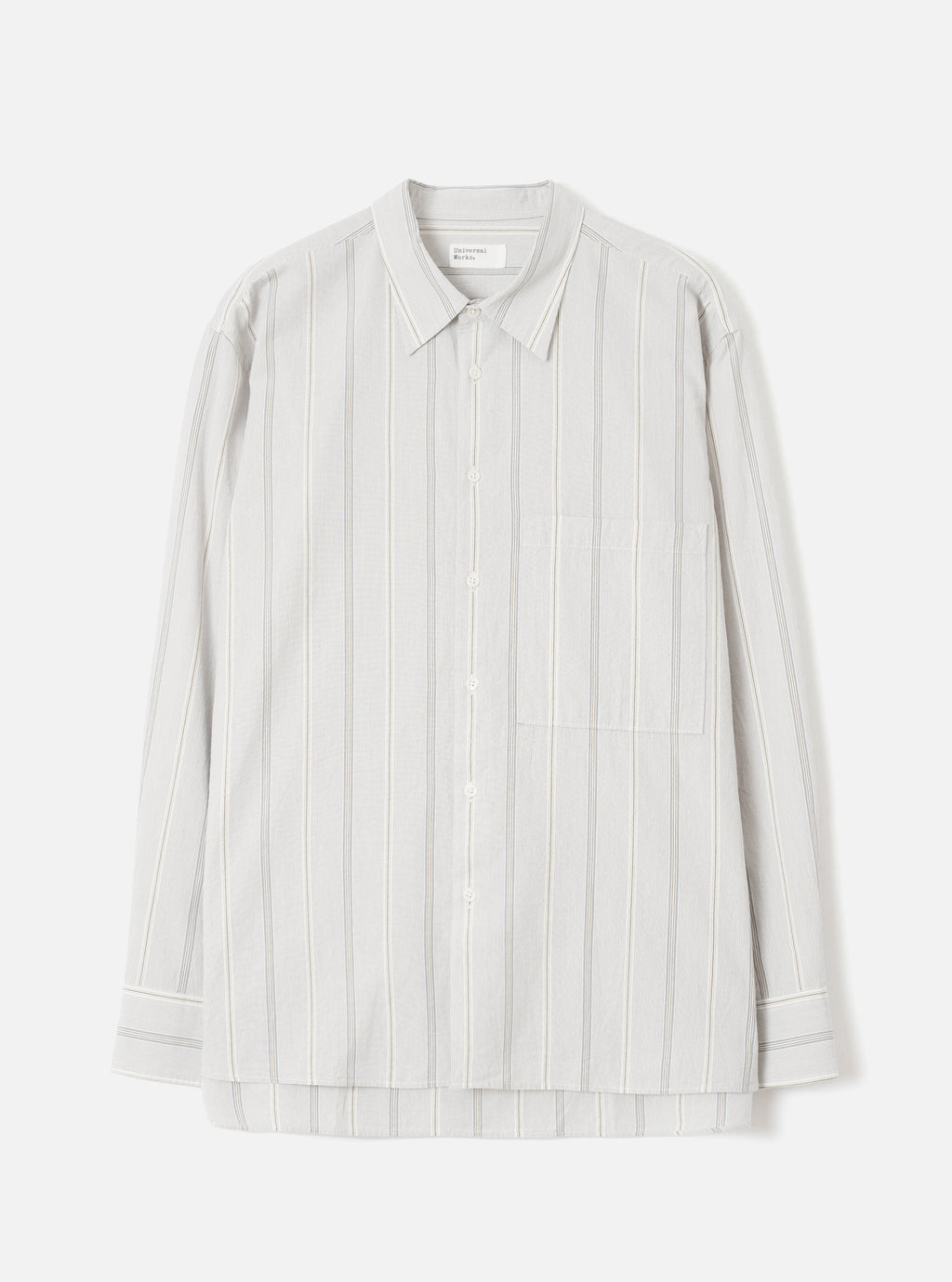 Universal Works Square Pocket Shirt in Dove Monk Organic Stripe