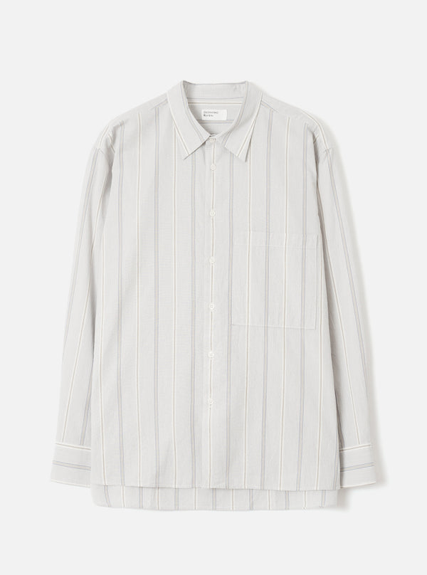 Universal Works Square Pocket Shirt in Dove Monk Organic Stripe
