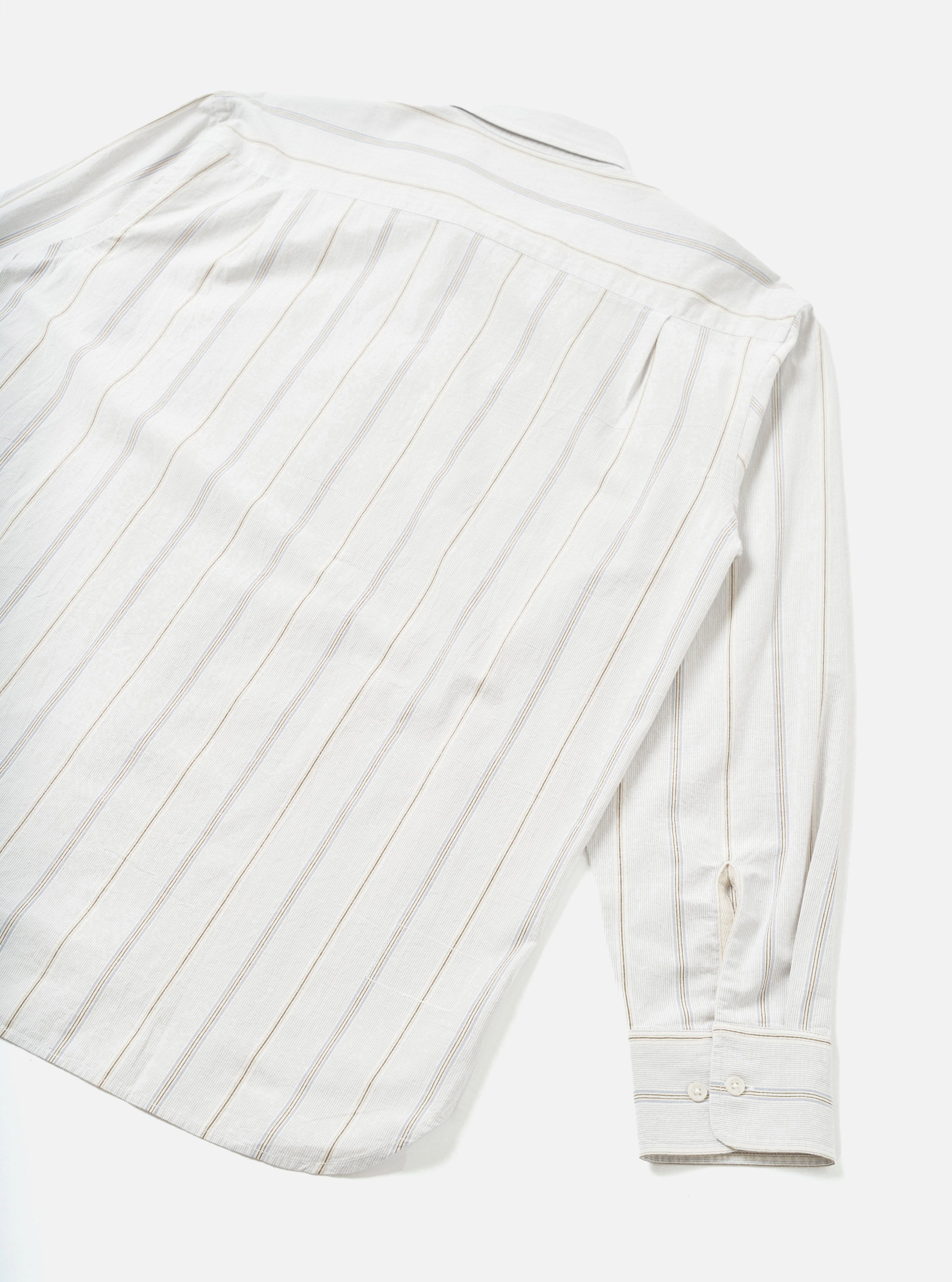 Universal Works Square Pocket Shirt in Dove Monk Organic Stripe