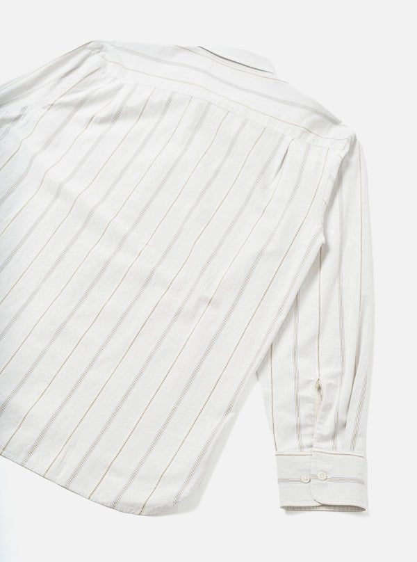 Universal Works Square Pocket Shirt in Dove Monk Organic Stripe
