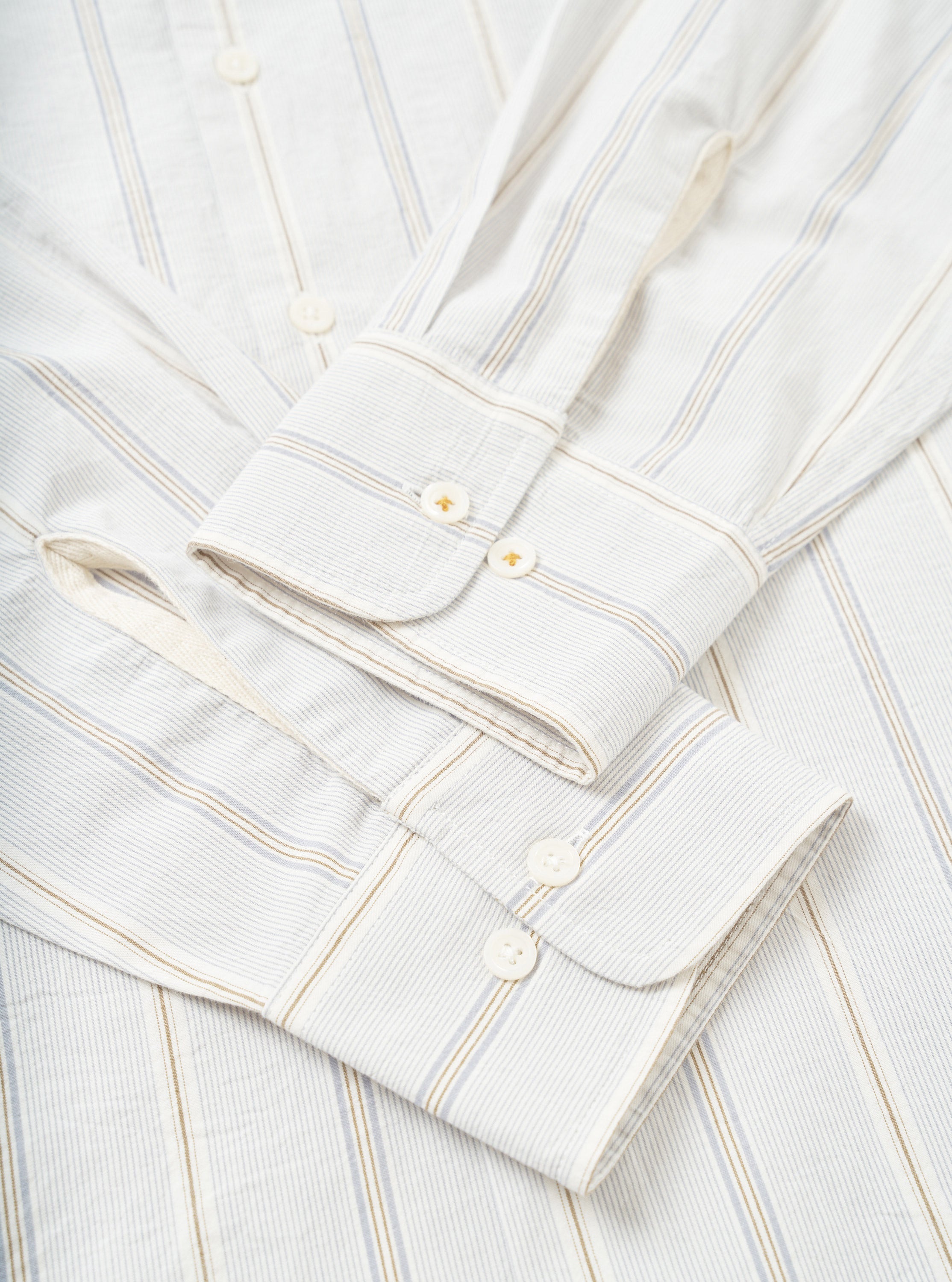 Universal Works Square Pocket Shirt in Dove Monk Organic Stripe