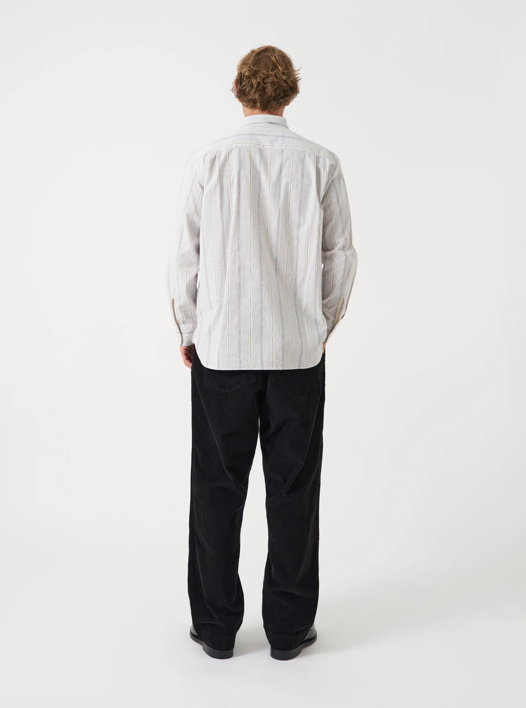 Universal Works Square Pocket Shirt in Dove Monk Organic Stripe