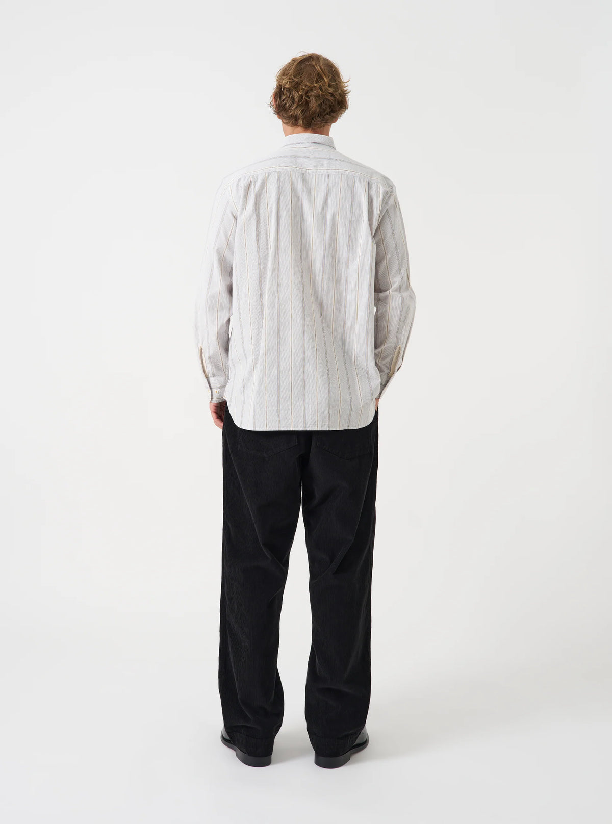 Universal Works Square Pocket Shirt in Dove Monk Organic Stripe