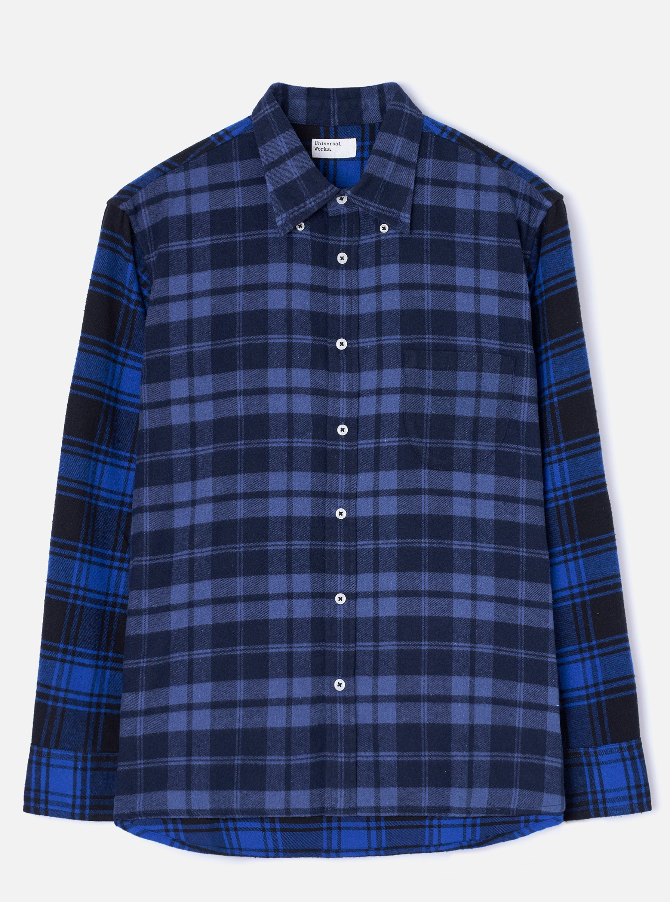 Universal Works Lazy Day Shirt in Navy/Blue Brush Panel Check