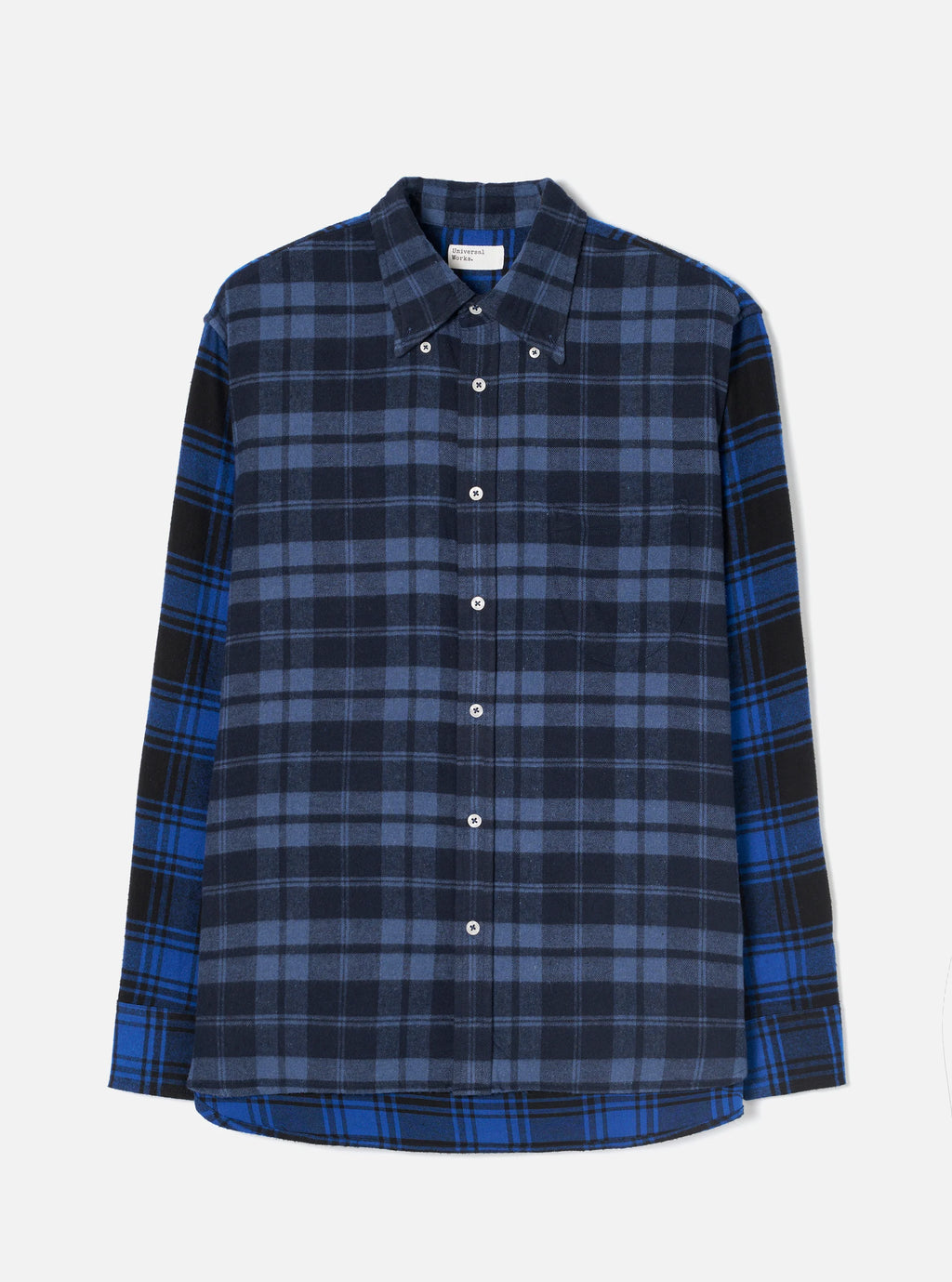 Universal Works Lazy Day Shirt in Navy/Blue Brush Panel Check