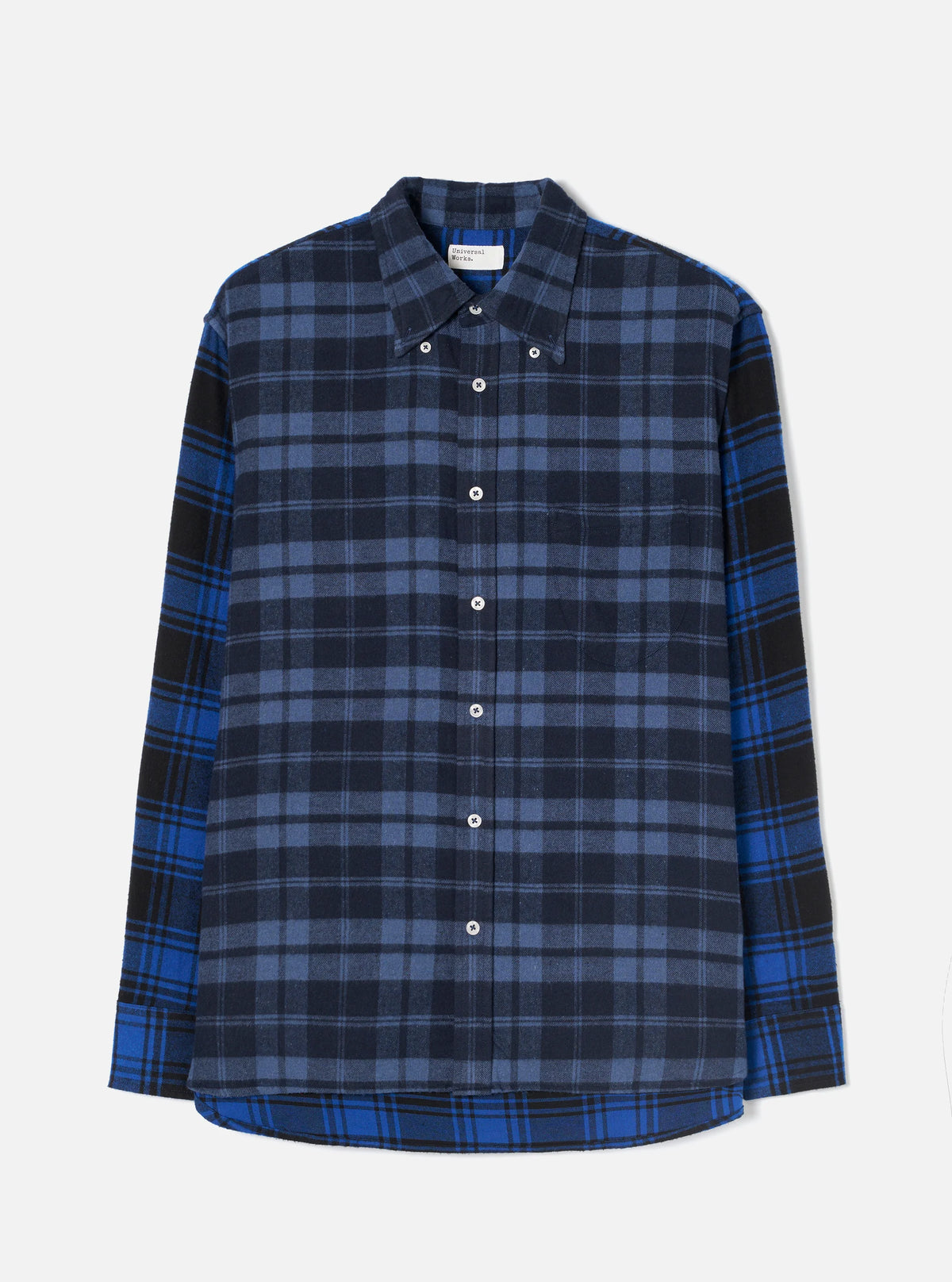 Universal Works Lazy Day Shirt in Navy/Blue Brush Panel Check