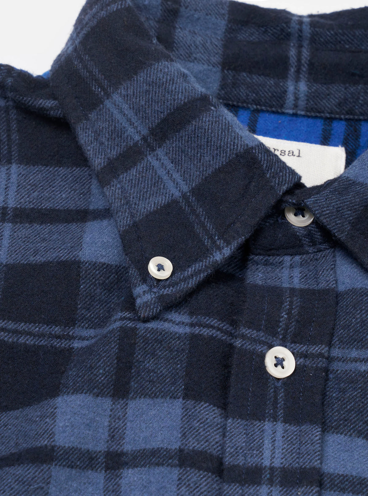 Universal Works Lazy Day Shirt in Navy/Blue Brush Panel Check