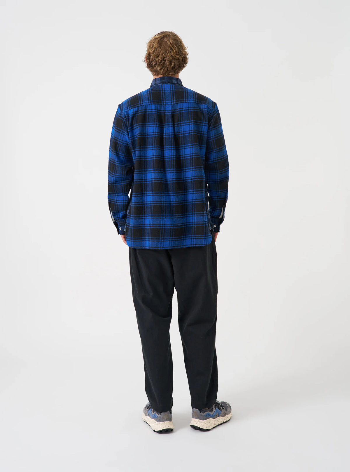 Universal Works Lazy Day Shirt in Navy/Blue Brush Panel Check