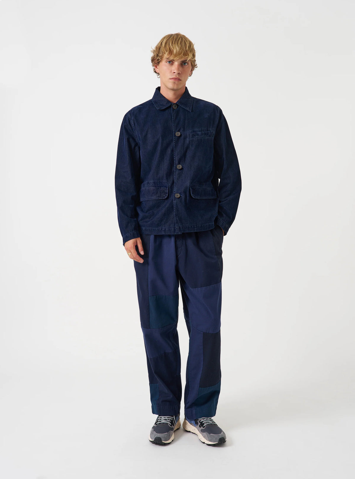 Universal Works Oxford Pant in Navy Patchwork Twill