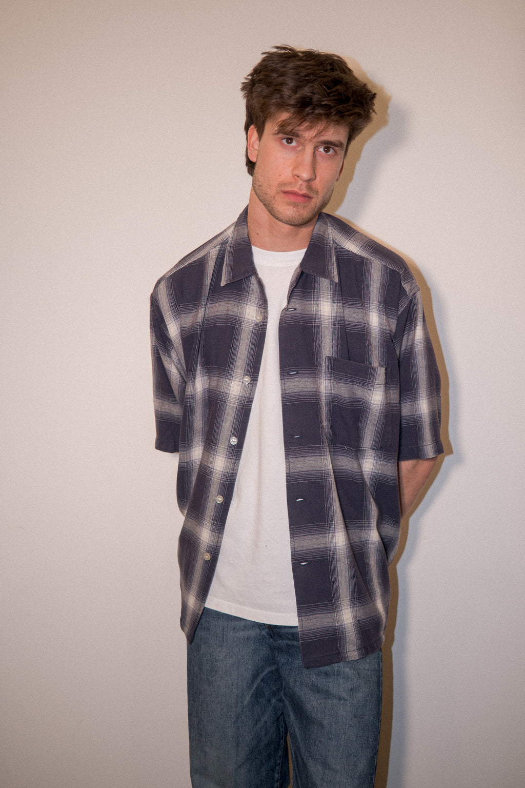 Nautica Japan Ombre Bleached Short Sleeve Shirt in Navy