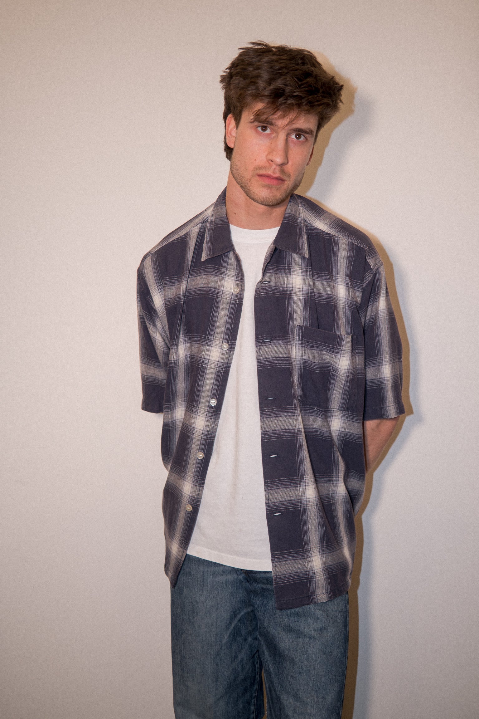 Nautica Japan Ombre Bleached Short Sleeve Shirt in Navy