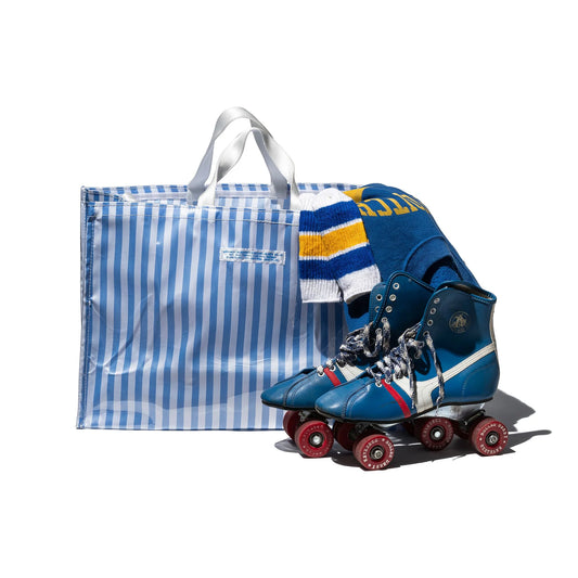 Puebco Covered School Tie Fabric Market Bag / Light Blue x White