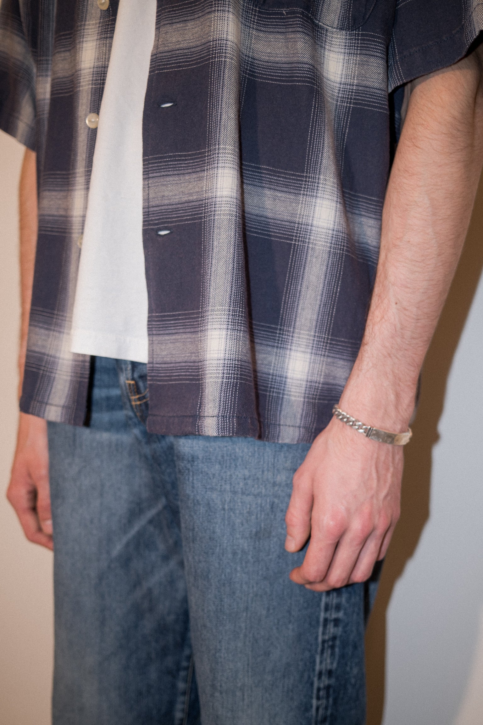 Nautica Japan Ombre Bleached Short Sleeve Shirt in Navy