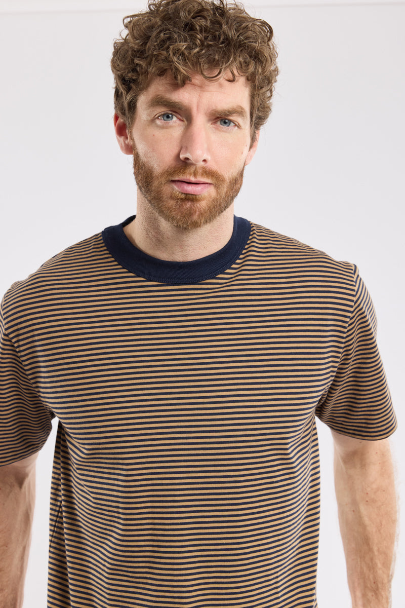 Armor Lux Heritage Striped T-Shirt in Marine Deep & Camel