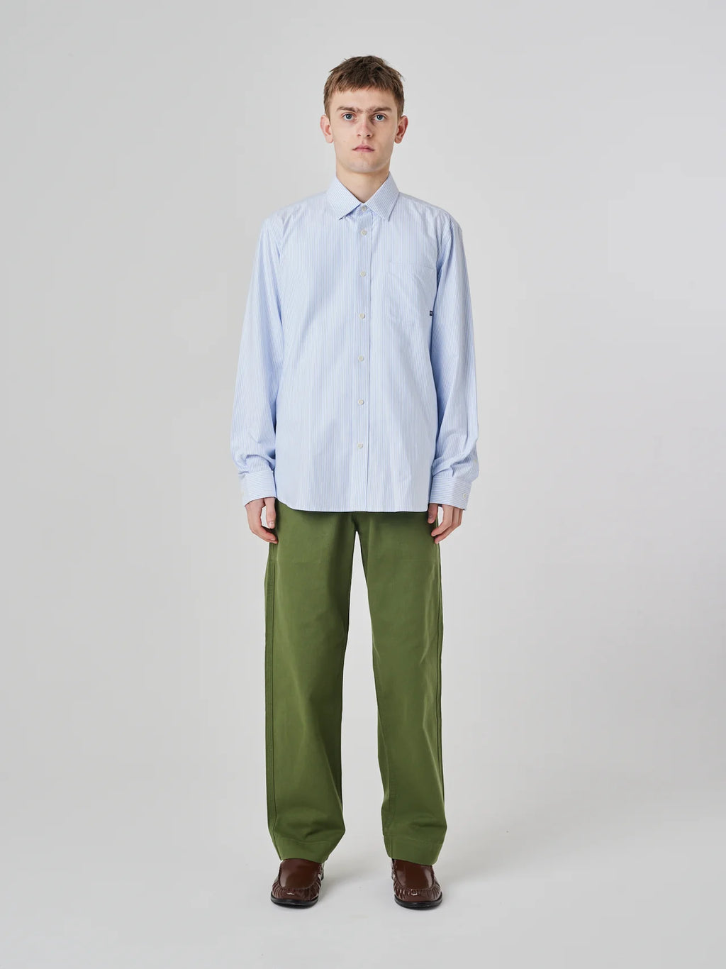 Uskees 6013 Oxford Shirt in Baby Blue Pinstripe