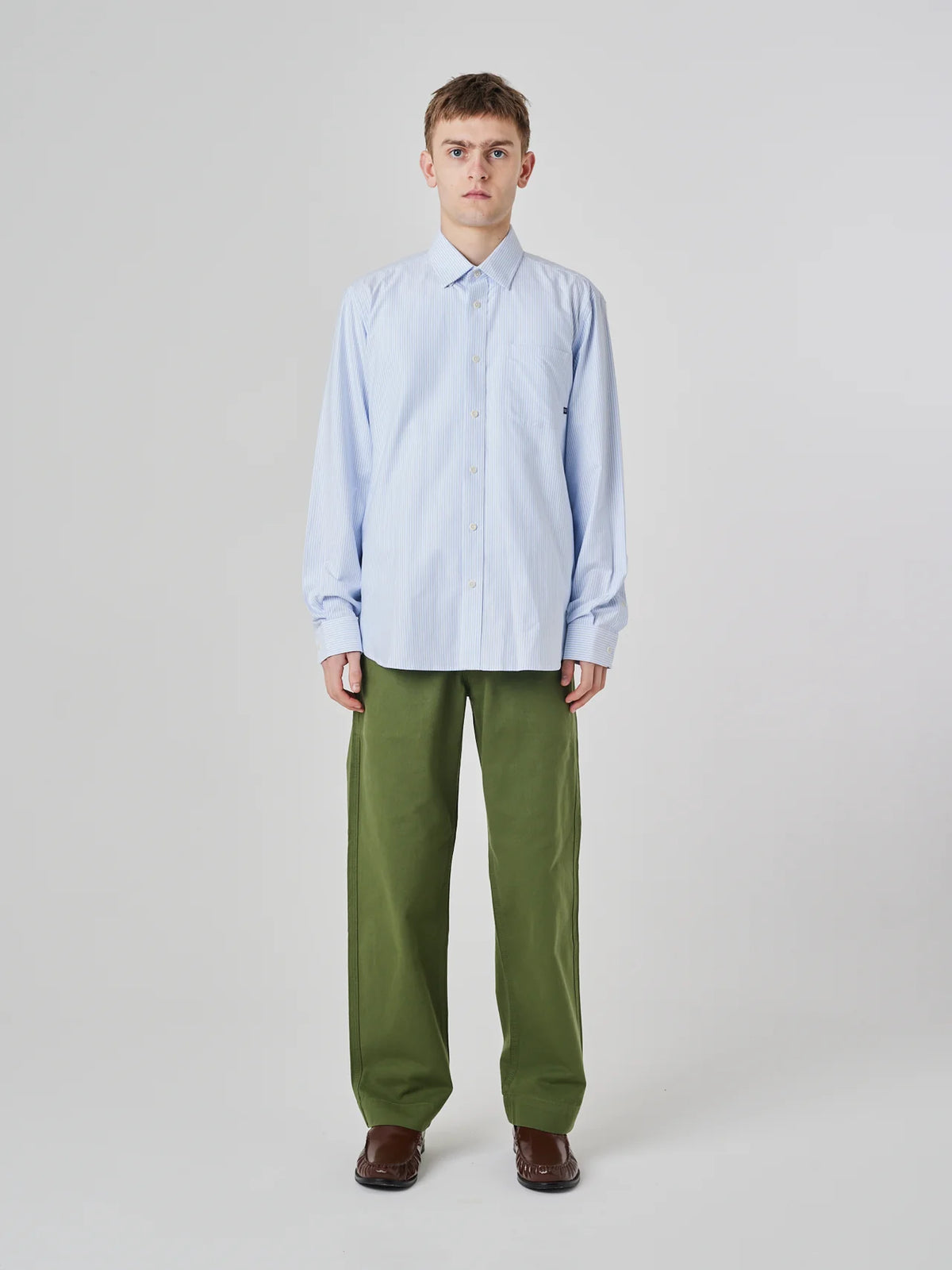Uskees 6013 Oxford Shirt in Baby Blue Pinstripe