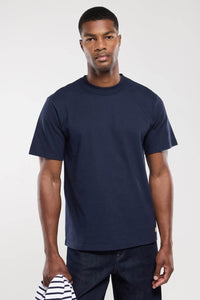 Armor Lux Heritage solid navy 100% organic cotton crew neck T-shirt with loose fit and midweight fabric