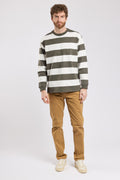 Armor Lux Long Sleeved Striped T-Shirt in Chimera Olive/Milk