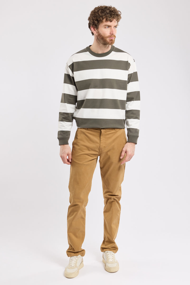 Armor Lux Long Sleeved Striped T-Shirt in Chimera Olive/Milk