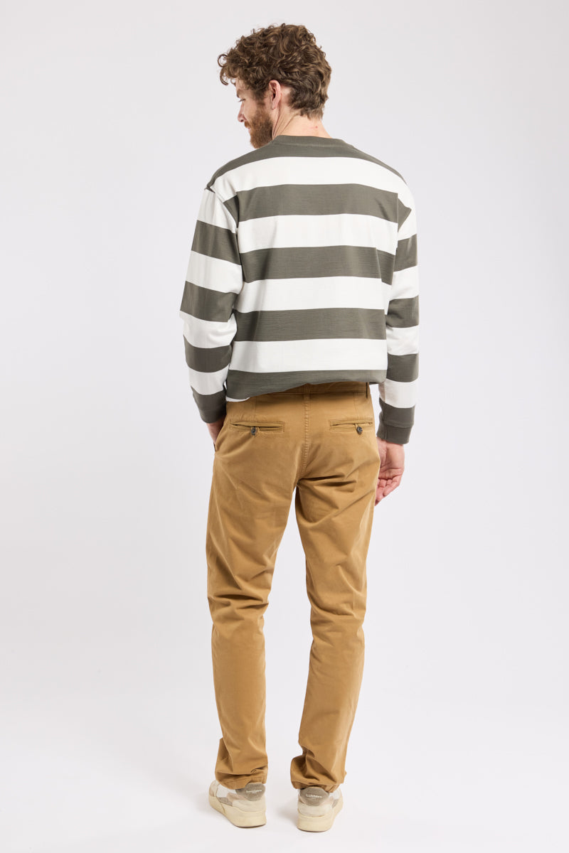 Armor Lux Long Sleeved Striped T-Shirt in Chimera Olive/Milk