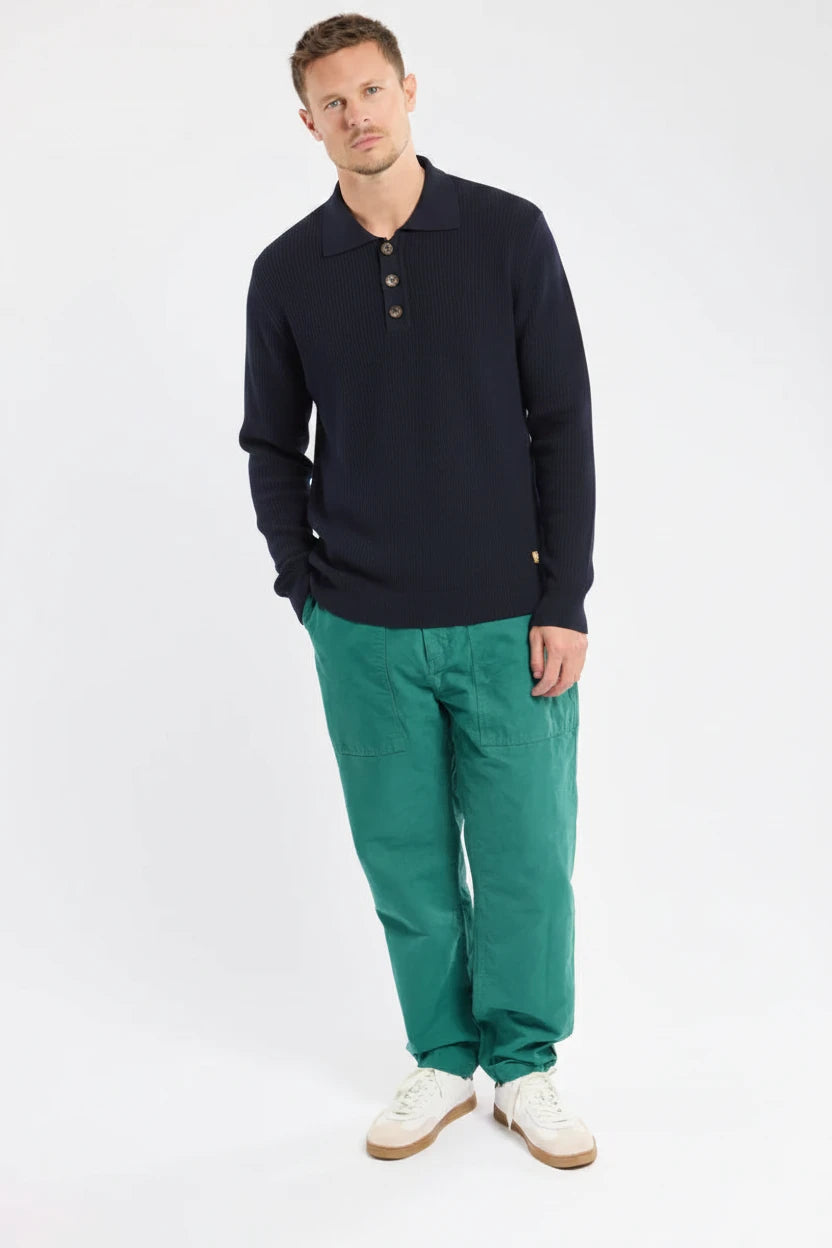 Armor Lux Button Down Collared Sweater in Marine Deep