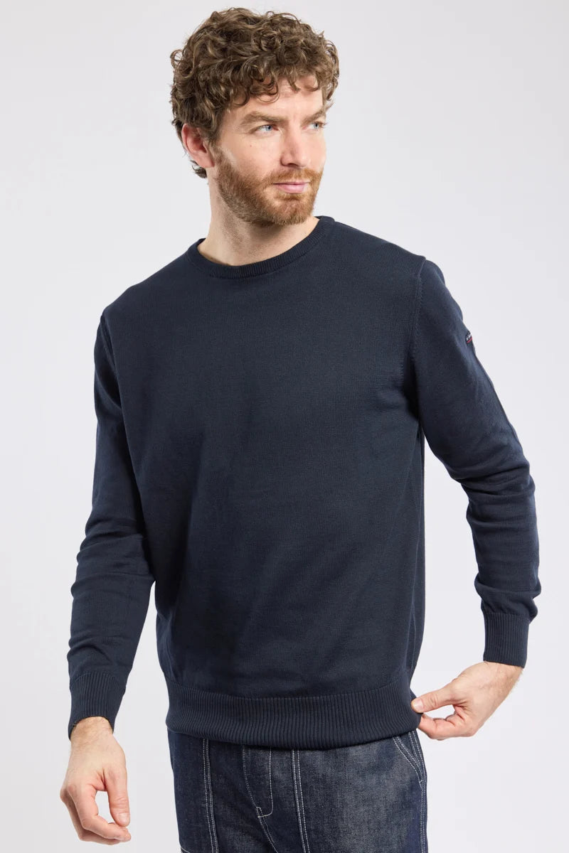 Armor Lux Cotton Linen Crew Neck Jumper in Navy