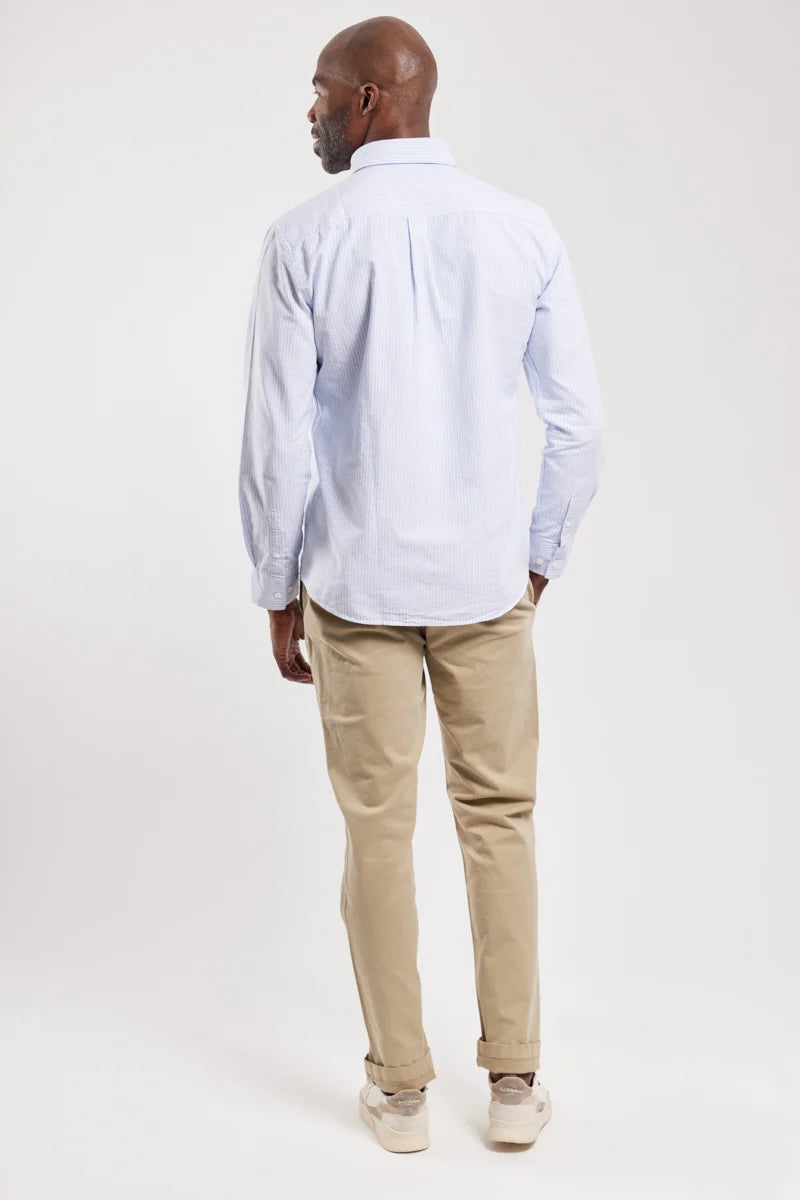 Armor Lux Cotton Oxford Stripe Shirt in Blue & White