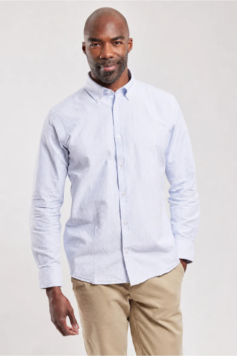 Armor Lux Cotton Oxford Stripe Shirt in Blue & White