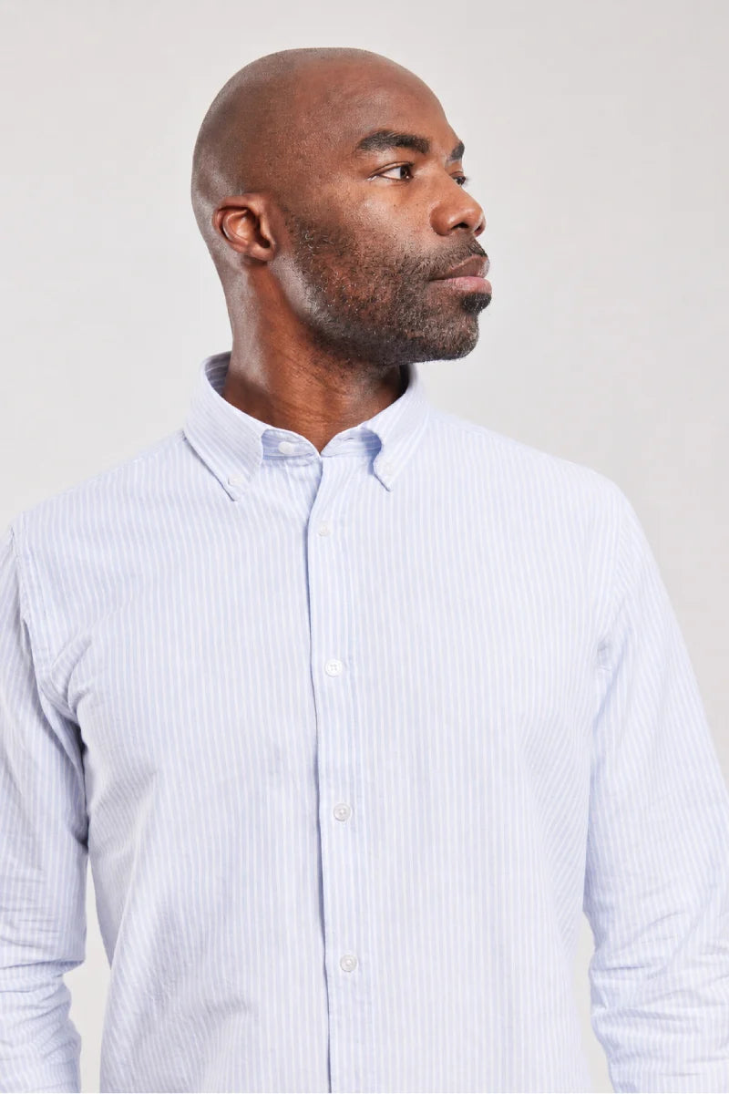 Armor Lux Cotton Oxford Stripe Shirt in Blue & White