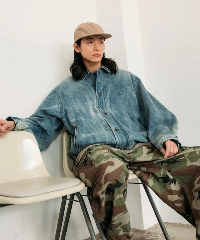 Nautica Japan Crushed Denim Blouson in Washed Navy