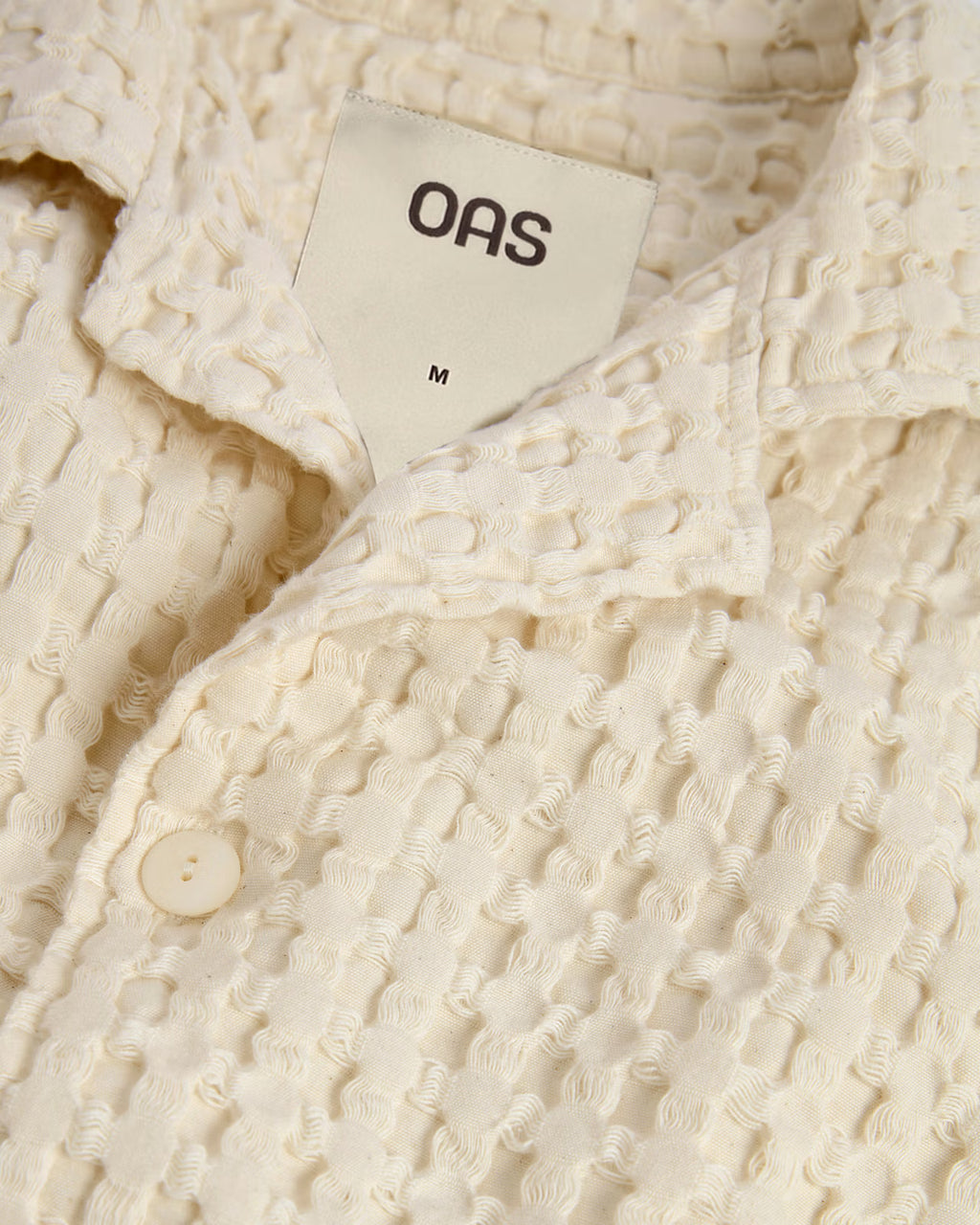 OAS Ecru Cuba Waffle Shirt in natural ecru cotton with relaxed fit and Cuba collar
