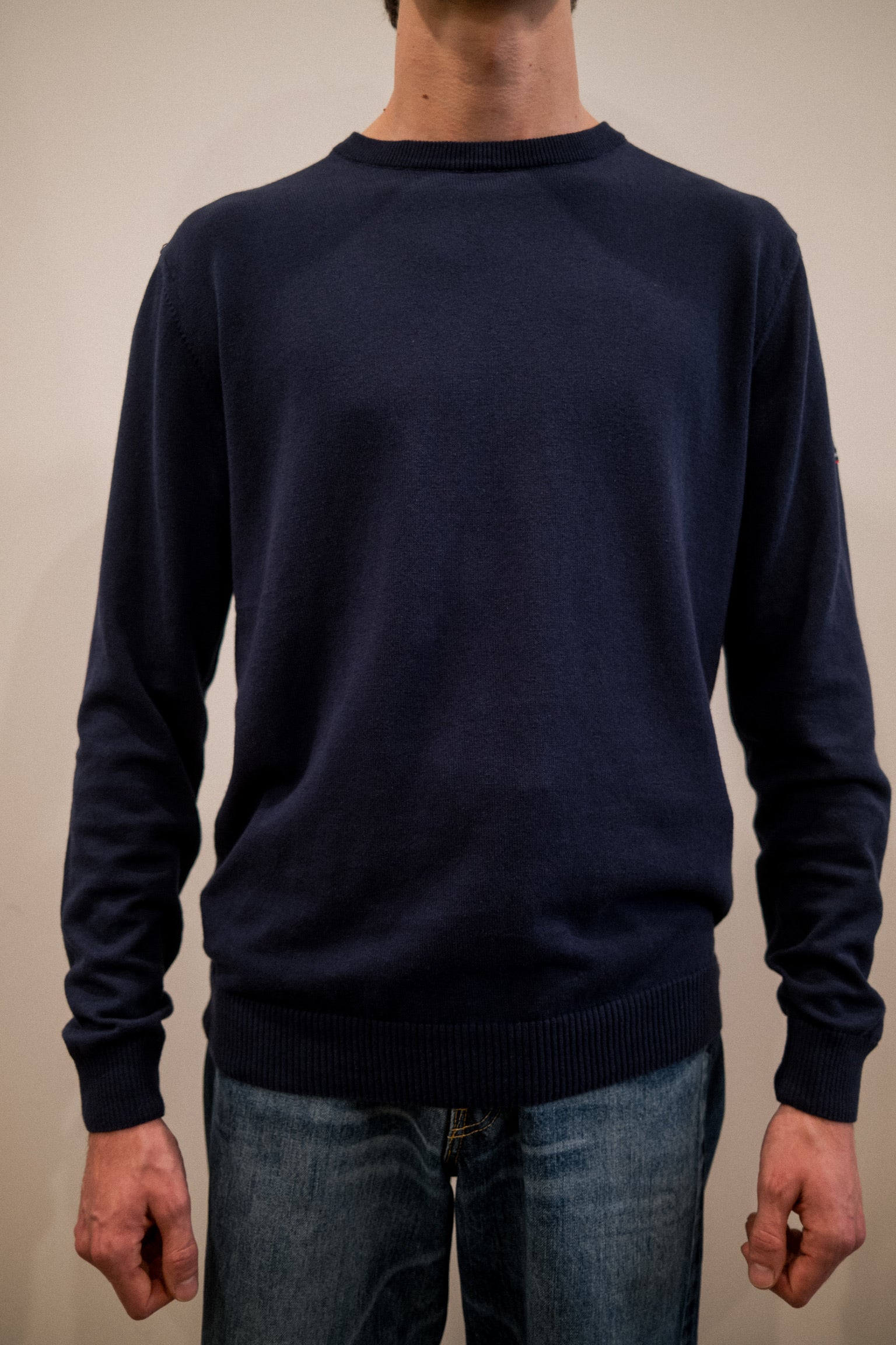 Armor Lux Cotton Linen Crew Neck Jumper in Navy