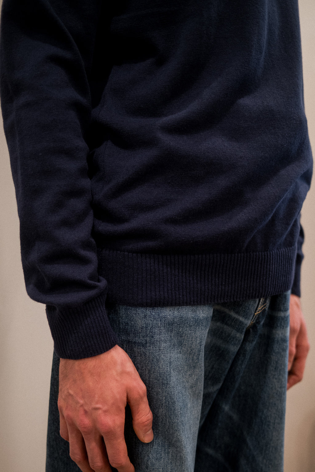 Armor Lux Cotton Linen Crew Neck Jumper in Navy