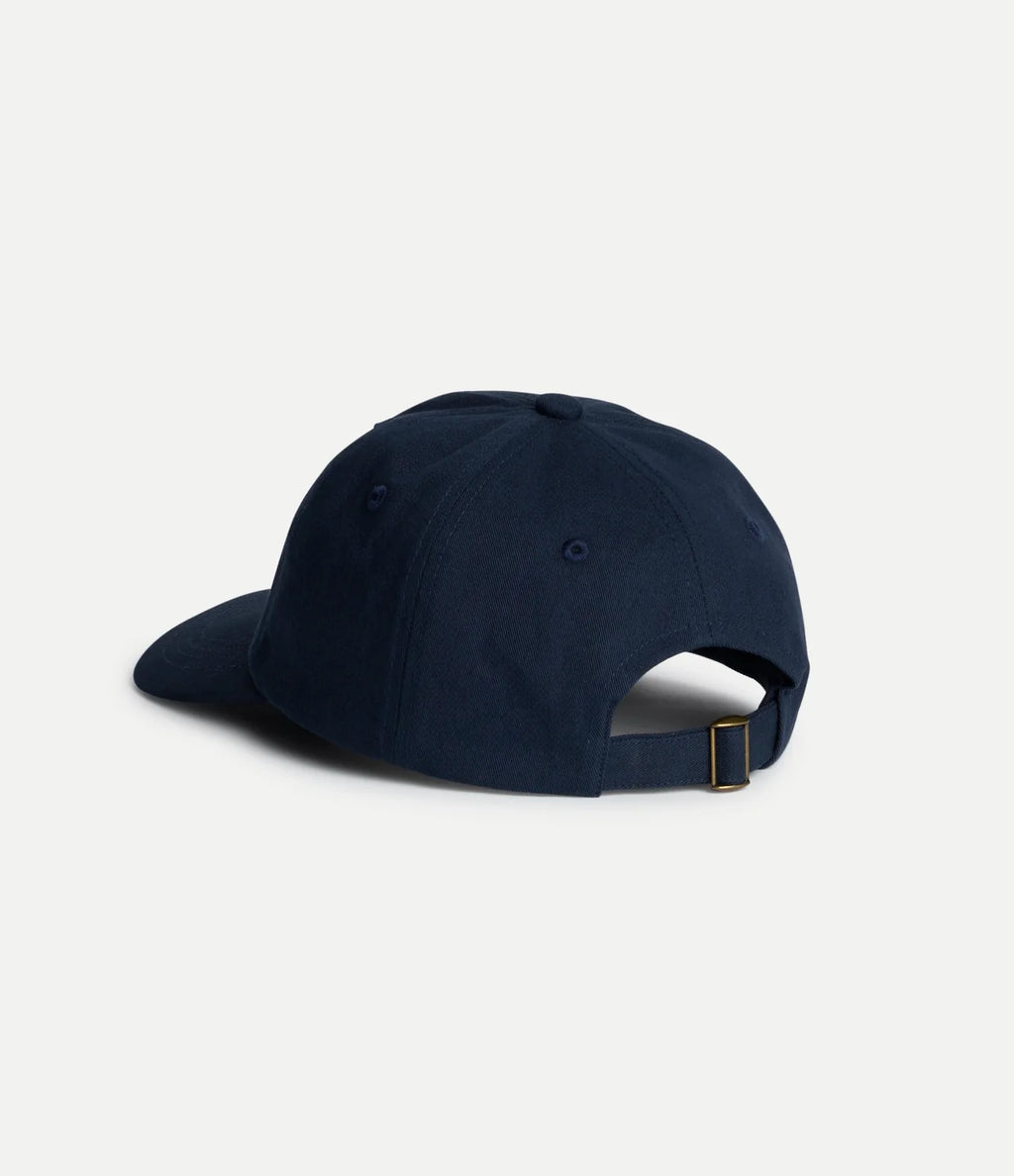 Merz b. Schwanen Swan Logo Cotton Twill Cap in Night Blue/Nut