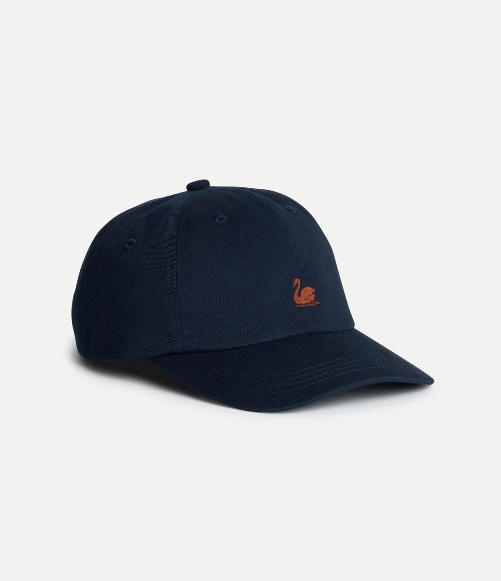 Merz b. Schwanen Swan Logo Cotton Twill Cap in Night Blue/Nut
