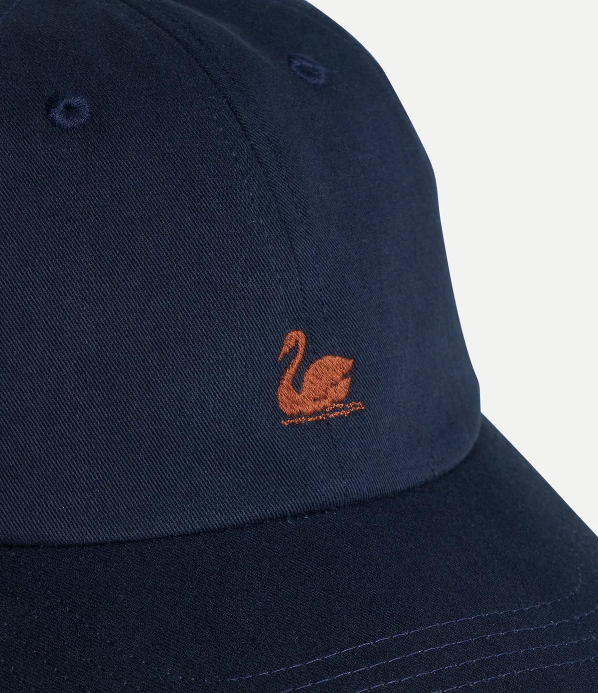 Merz b. Schwanen Swan Logo Cotton Twill Cap in Night Blue/Nut