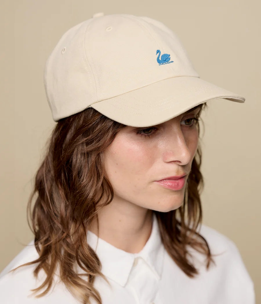 Merz b. Schwanen Swan Logo Cotton Twill Cap in Light Khaki