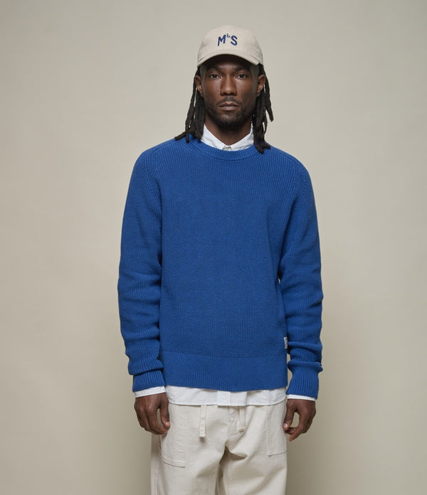 Merz B. Schwanen Men's Ribbed Cotton Knit in Washed Blue