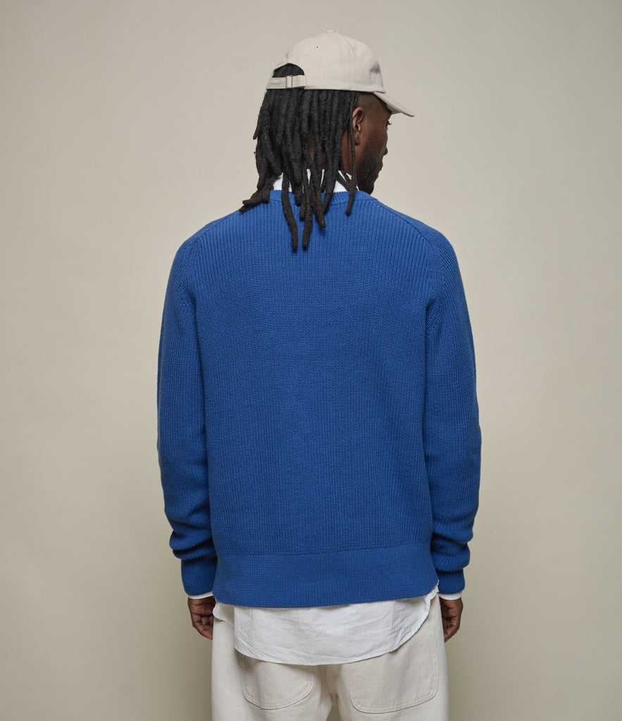 Merz B. Schwanen Men's Ribbed Knit Pullover Washed Blue