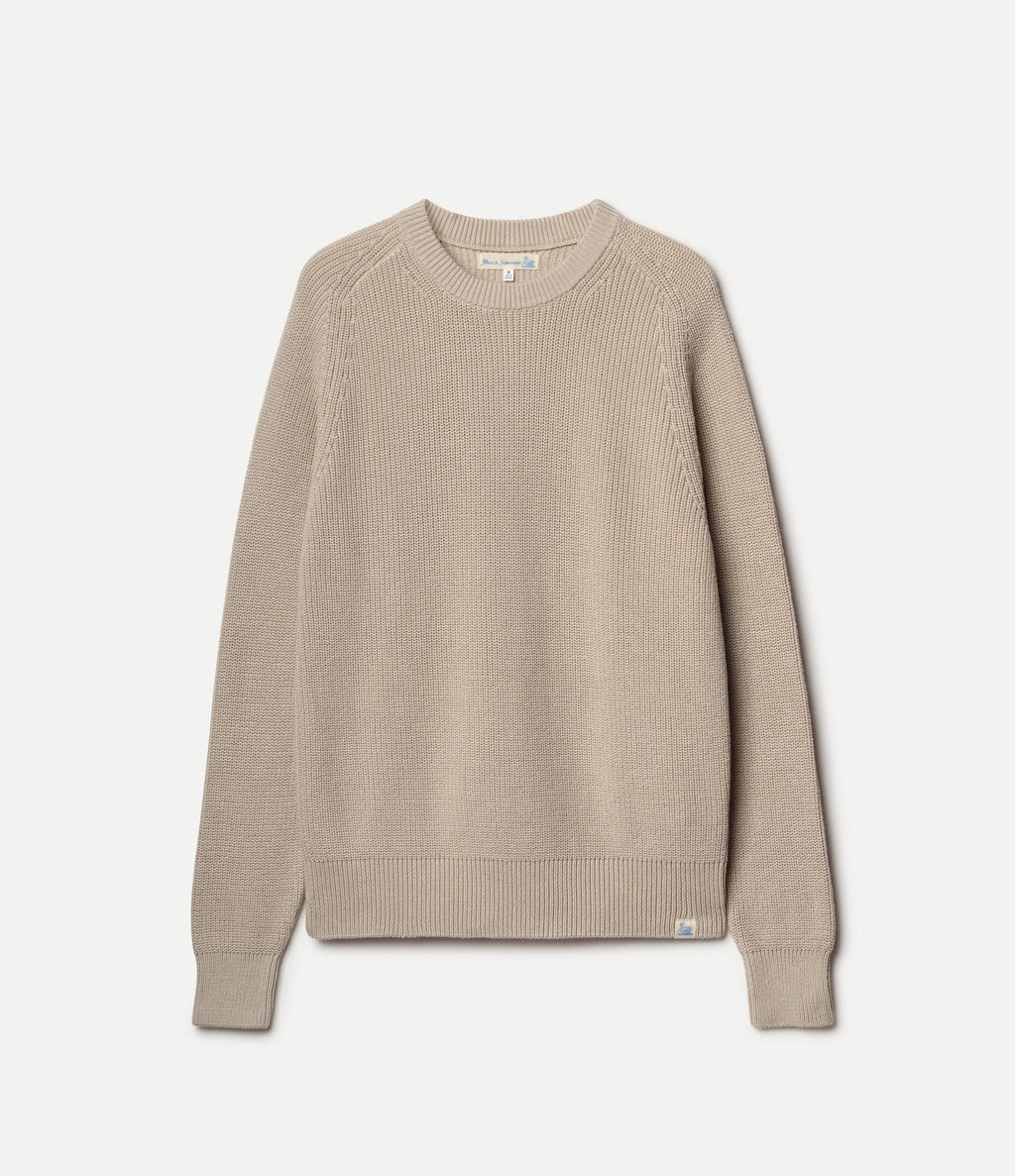 Merz B. Schwanen men's sand ribbed knit pullover in organic cotton with raglan sleeves
