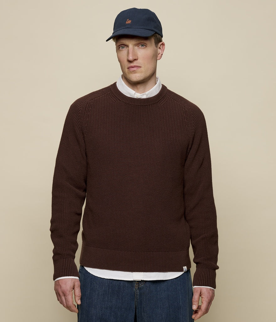 Merz B. Schwanen Men's Ribbed Cotton Knit in Chocolate
