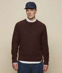 Merz B. Schwanen men's chocolate ribbed cotton knit crew neck pullover with raglan sleeves