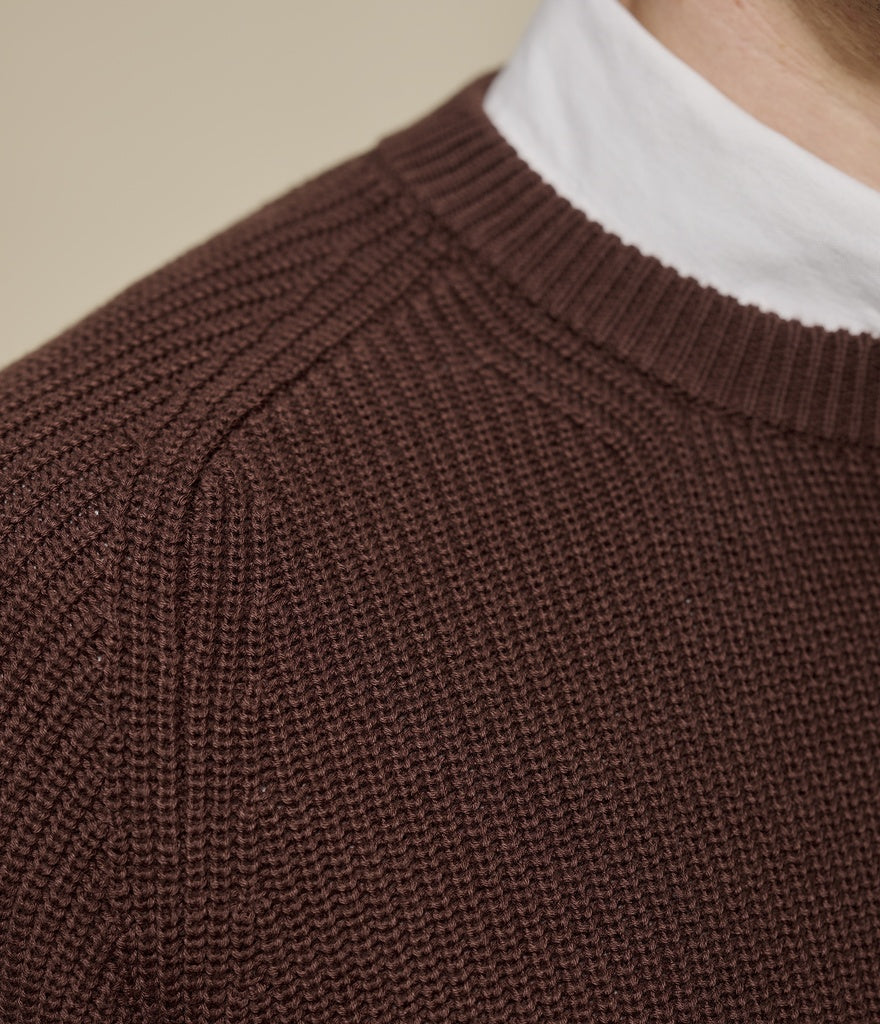 Merz B. Schwanen Men's Ribbed Cotton Knit in Chocolate