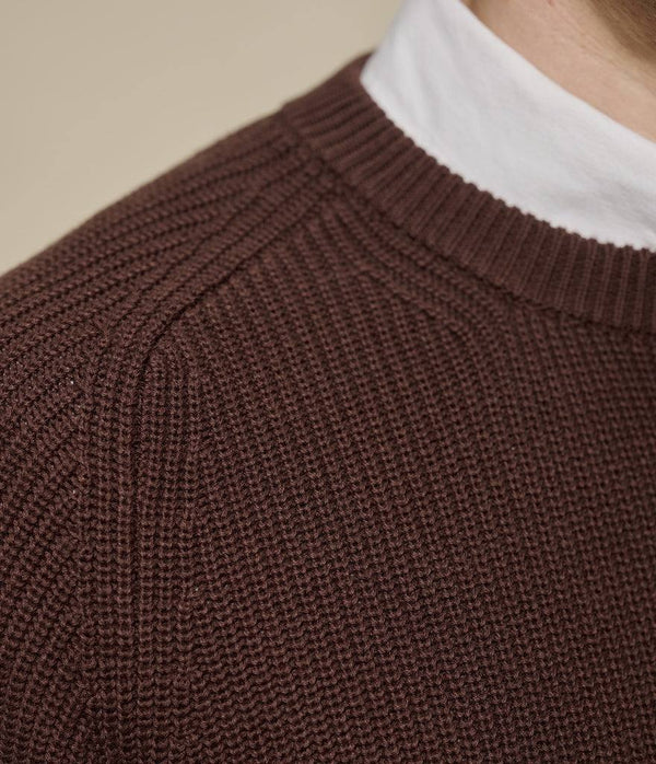 Merz B. Schwanen men's ribbed cotton knit crew neck sweater in chocolate brown